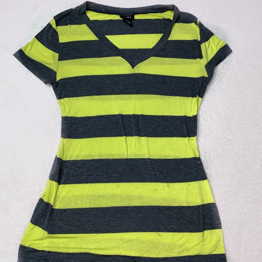 Grey And neon green striped shirt